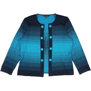 Ming Wang Cardigan Womens XL Blue Black Open Front Knit Jacket Business Career
